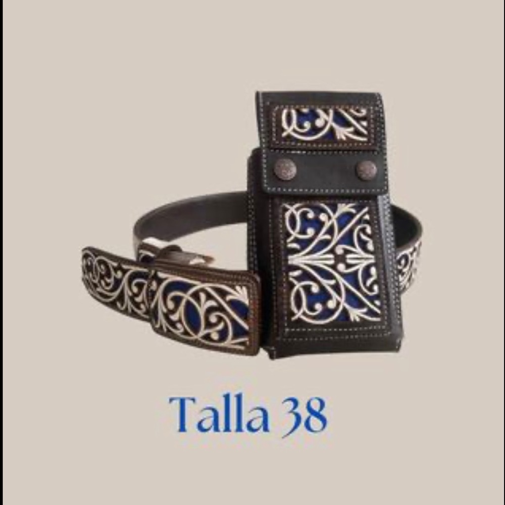 Size 38 Authentic Mexican Charro Belt & Phone Case Cinto Vaquero Unisex Western